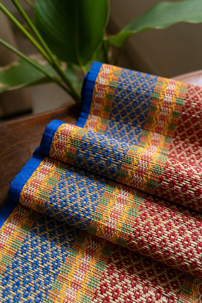 WB Madhurkathi Table Runner - Rangoli on Grass - Blue