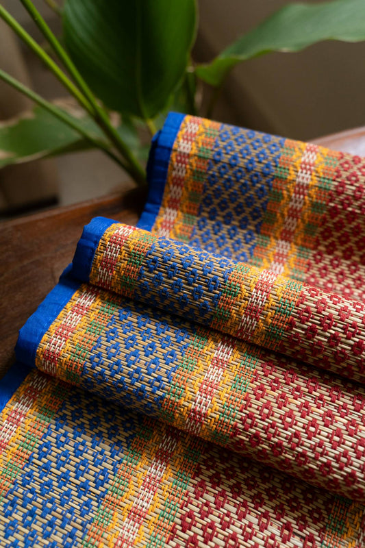 WB Madhurkathi Table Runner - Rangoli on Grass - Blue