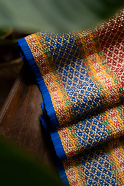 WB Madhurkathi Table Runner - Rangoli on Grass - Blue