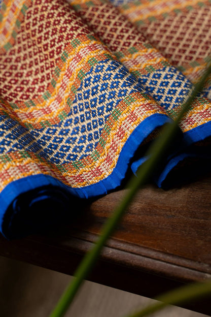 WB Madhurkathi Table Runner - Rangoli on Grass - Blue